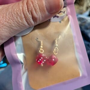 Elegant Red Dice Drop Earrings
